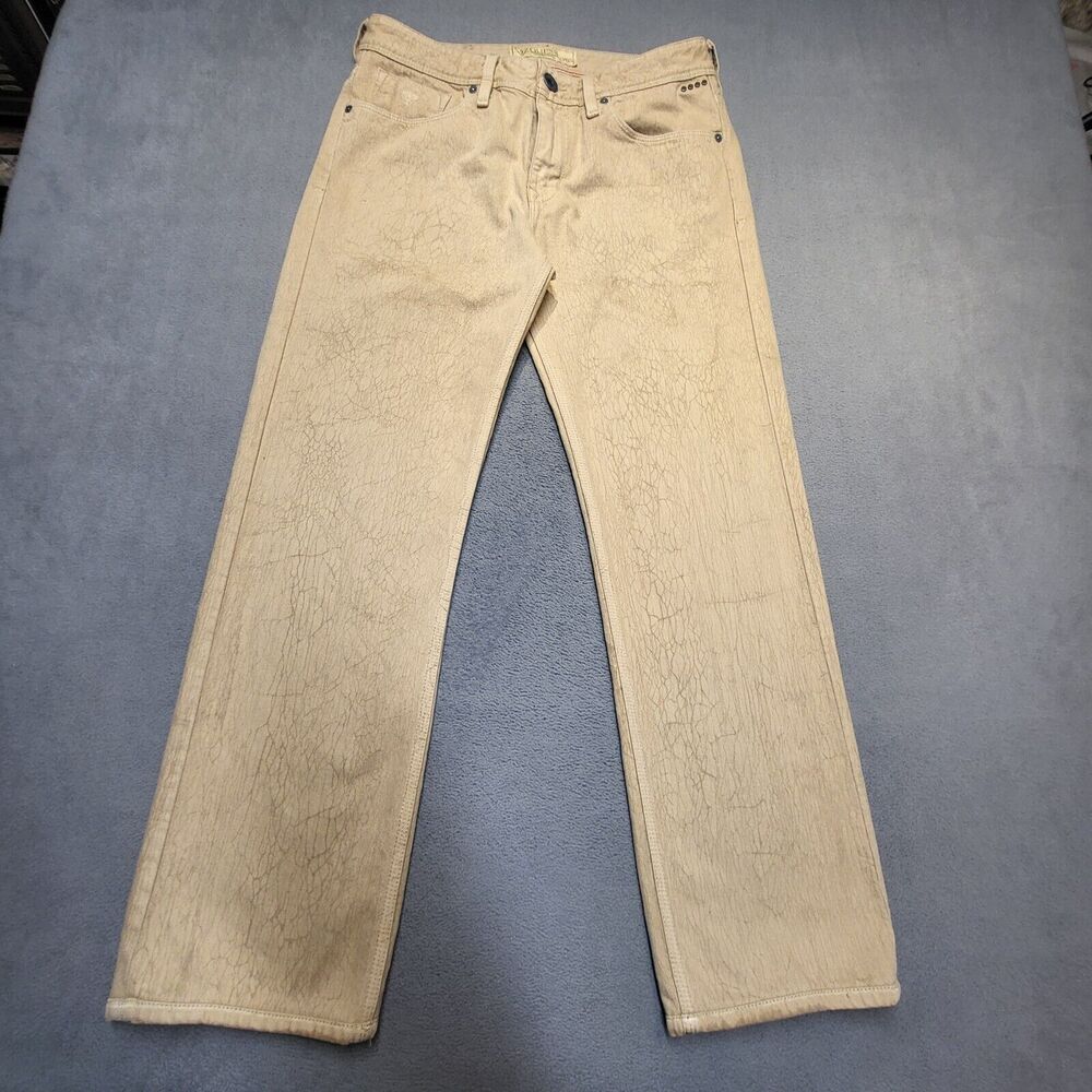 Guess Jeans Mens 31x27 Brown Lincoln Slim Straight Distressed Denim Cracked
